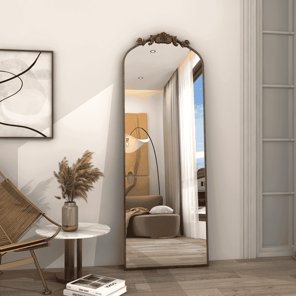 Apmir 65x22 Inch Baroque Arch Full Length Mirror Metal Framed Vintage Bathroom Vanity Mirror for, Wall Decor, Antique Gold