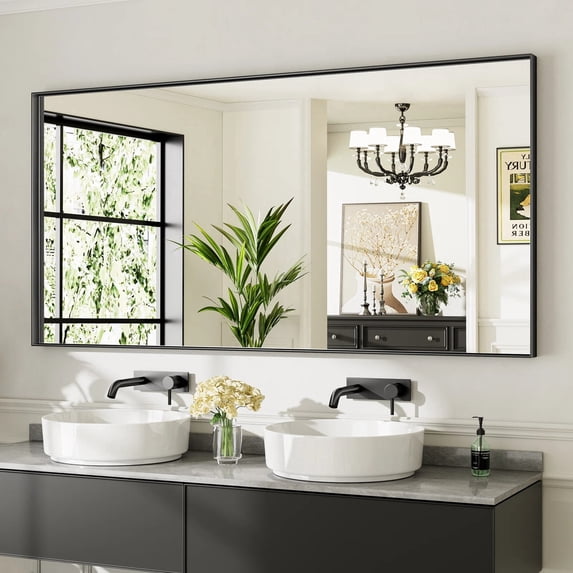 GODCHAR 72"x 36" Bathroom Vanity Mirror Rectangular Metal Frame French Cleat Mounted Wall Mirror Tempered Glass