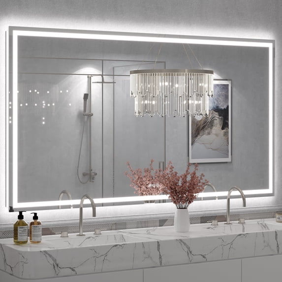 GODCHAR 72"x40" LED Bathroom Mirror, 24V Pro Backlit & Frontlit Vanity Mirror, UL Certified Anti-Fog Dimmable
