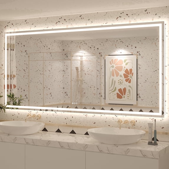 GODCHAR 77"x36" LED Bathroom Mirror, 24V Pro Backlit & Frontlit Vanity Mirror, UL Certified Anti-Fog Dimmable