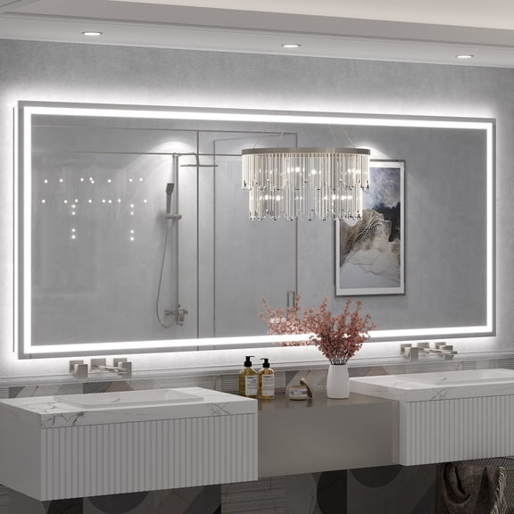Apmir 88"x38" UL Listed LED Bathroom Mirror, Front and Backlit, Anti-Fog, 3 Color Temperature, Dimmable