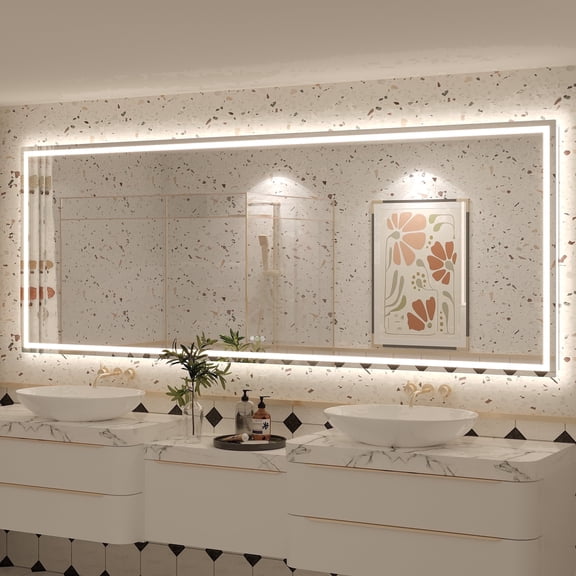 GODCHAR 96"x36" LED Bathroom Mirror, 24V Pro Backlit & Frontlit Vanity Mirror, UL Certified Anti-Fog Dimmable
