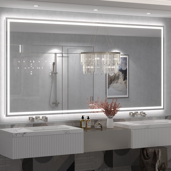 Apmir 96"x48" UL Listed LED Bathroom Mirror, Front and Backlit, Anti-Fog, 3 Color Temperature, Dimmable