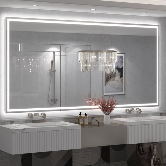 GODCHAR 96"x48" LED Bathroom Mirror, 24V Pro Backlit & Frontlit Vanity Mirror, UL Certified Anti-Fog Dimmable