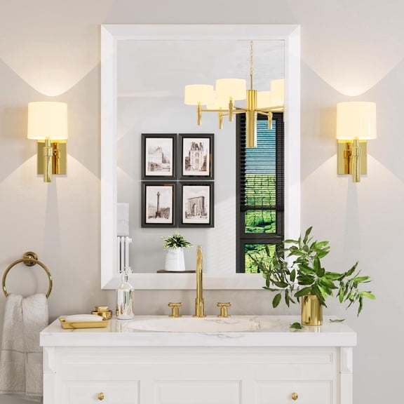 GODCHAR Framed Tempered Glass Bathroom Vanity Rectangular Mirror 40"x32", White