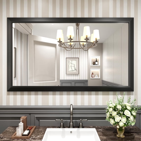 GODCHAR Framed Tempered Glass Bathroom Vanity Rectangular Mirror 55"x30", Black
