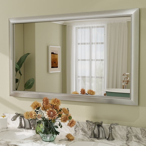 GODCHAR Framed Tempered Glass Bathroom Vanity Rectangular Mirror 50"x30", Silver