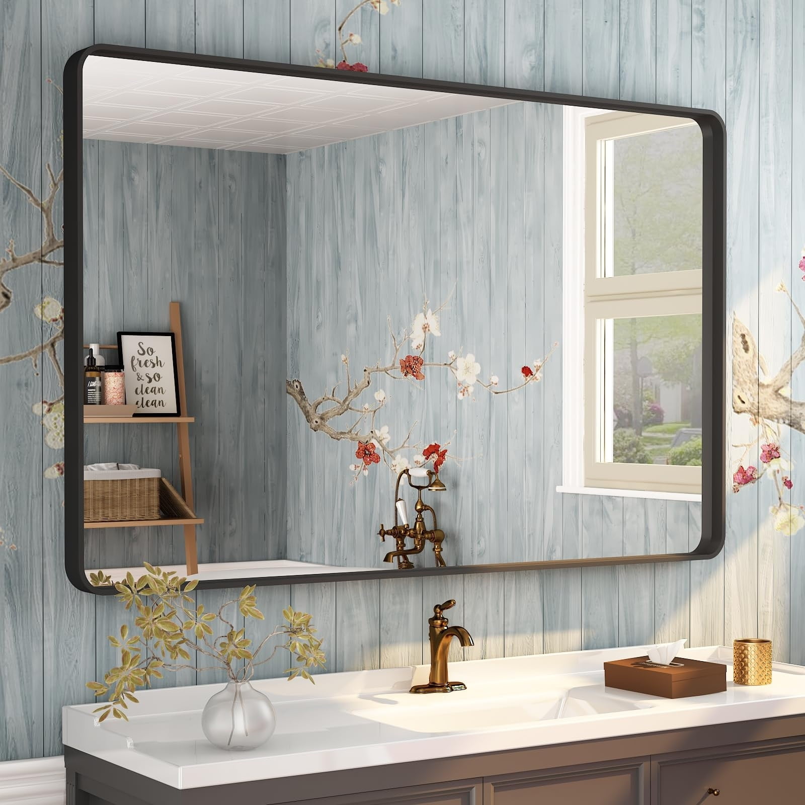 48" x 36" Silver Aluminum Framed Rectangular Vanity Mirror