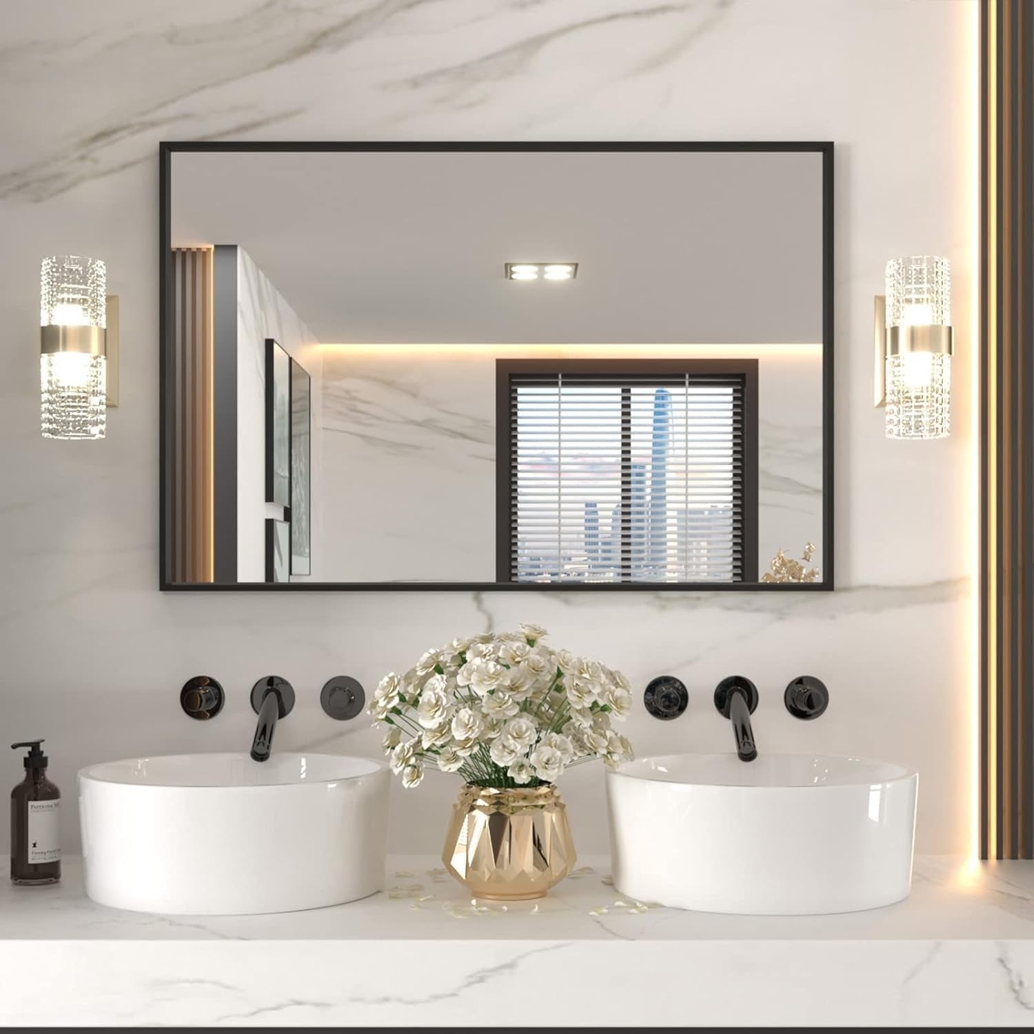 Apmir Black Rectangle Bathroom Mirrors Wall Modern Matte Black Aluminum ...
