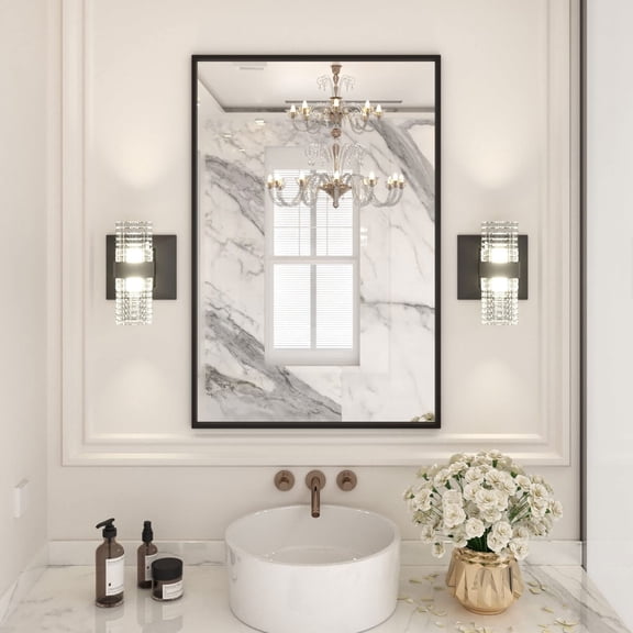 GODCHAR Black Rectangle Bathroom Mirrors Wall Modern Matte Black Aluminum Alloy Frame