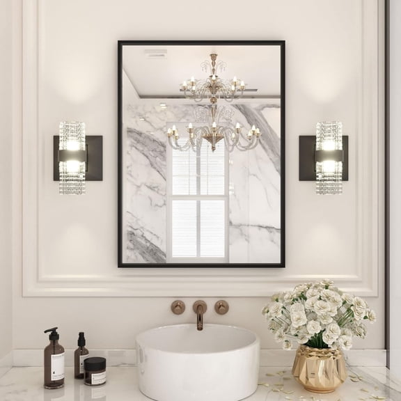GODCHAR Black Rectangle Bathroom Mirrors Wall Modern Matte Black Aluminum Alloy Frame