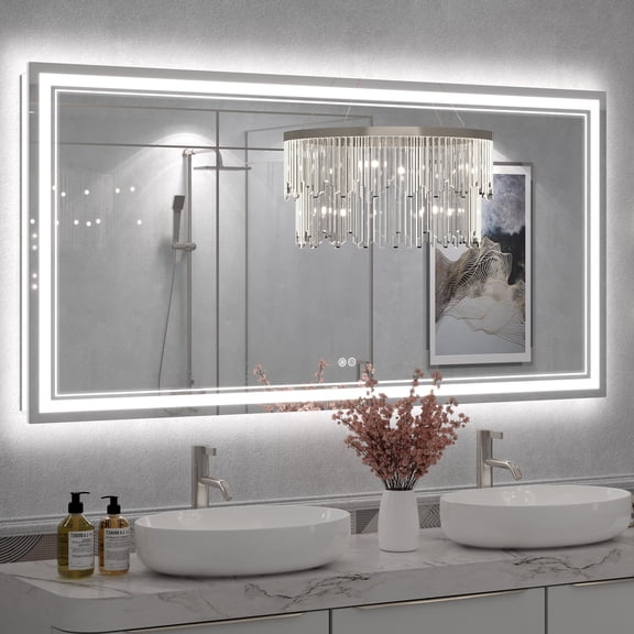 GODCHAR 60x30 LED Bathroom Mirror, 24V Dual Light Shatterproof Mirror with Anti-Fog, UL Listed, 3 Colors