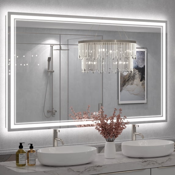 GODCHAR 60x36 LED Bathroom Mirror, 24V Dual Light Shatterproof Mirror with Anti-Fog, UL Listed, 3 Colors