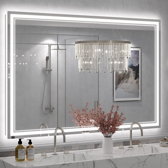 GODCHAR 60x40 LED Bathroom Mirror, 24V Dual Light Shatterproof Mirror with Anti-Fog, UL Listed, 3 Colors