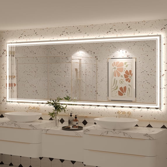 GODCHAR 96x36 LED Bathroom Mirror, 24V Dual Light Shatterproof Mirror with Anti-Fog, UL Listed, 3 Colors
