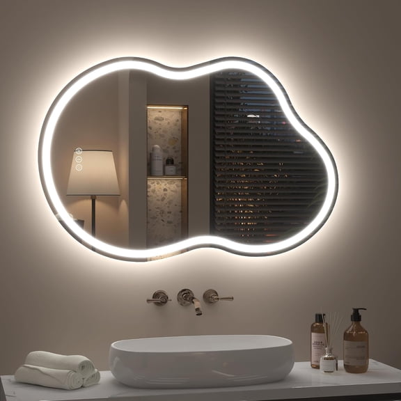 GODCHAR UL Certified 32"x 20" Asymmetrical LED Bathroom Mirror Frontlit & Backlit