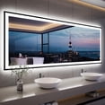thumbnail image 1 of Oversized LED Anti-fog Mirror, 96 x 36 Black Metal Frame Wall Bathroom Mirror, Dimmable by GODCHAR, 1 of 12