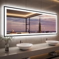 thumbnail image 1 of Oversized LED Anti-fog Mirror, 84 x 32 Black Metal Frame Wall Bathroom Mirror, Dimmable by GODCHAR, 1 of 12