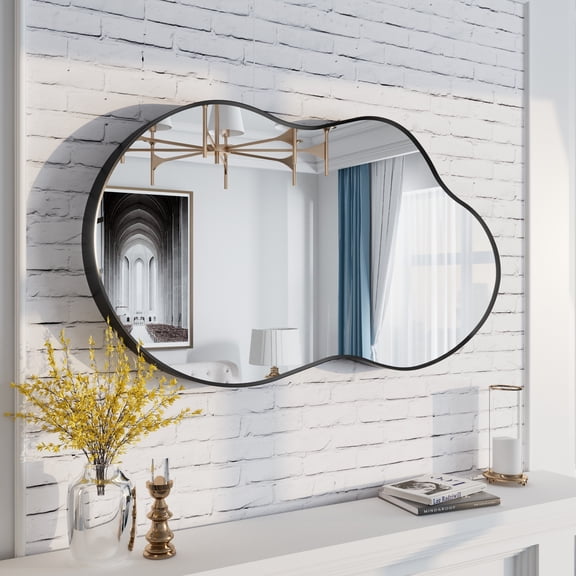 Apmir Irregular Wall Mirror Bathroom Vanity Mirror Asymmetrical Black Framed