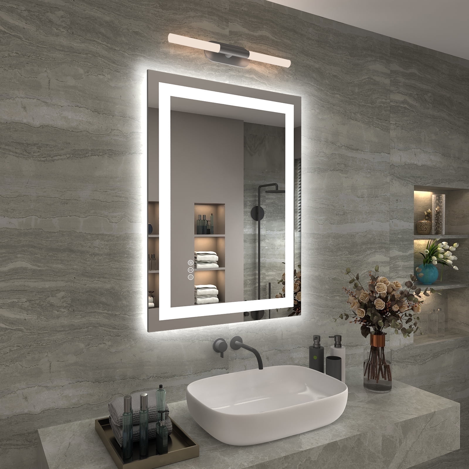 Apmir LED Bathroom Mirror Rectangle With Lights Super Bright Anti Fog 