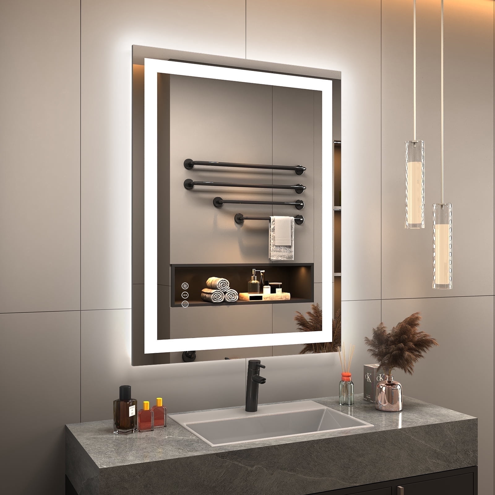 Apmir LED Bathroom Mirror Rectangle with Lights Super Bright Anti-Fog ...