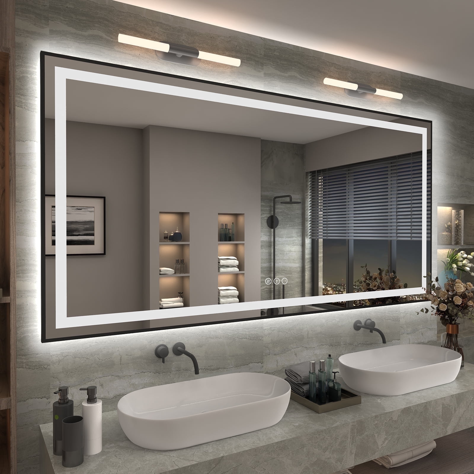 Apmir LED Bathroom Mirror Rectangular Anti-Fog Modern Style Mirror in ...