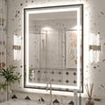 thumbnail image 1 of GODCHAR LED Bathroom Mirror Rectangular Anti-Fog Modern Style Mirror in Tempered Glass Black Frame 36x28 inch, 1 of 10