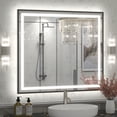 thumbnail image 1 of GODCHAR LED Bathroom Mirror Rectangular Anti-Fog Modern Style Mirror in Tempered Glass Black Frame 36x32 inch, 1 of 10