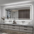 thumbnail image 1 of Apmir LED Bathroom Mirror Rectangular Anti-Fog Modern Style Mirror in Tempered Glass Black Frame 84x40 inch, 1 of 7