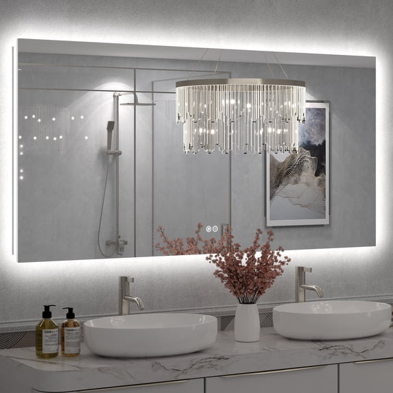 60x30 LED Bathroom Mirror, 24V Ultra Bright Backlit Vanity Mirror, Anti-Fog & Shatterproof Tempered Glass, CRI 95+