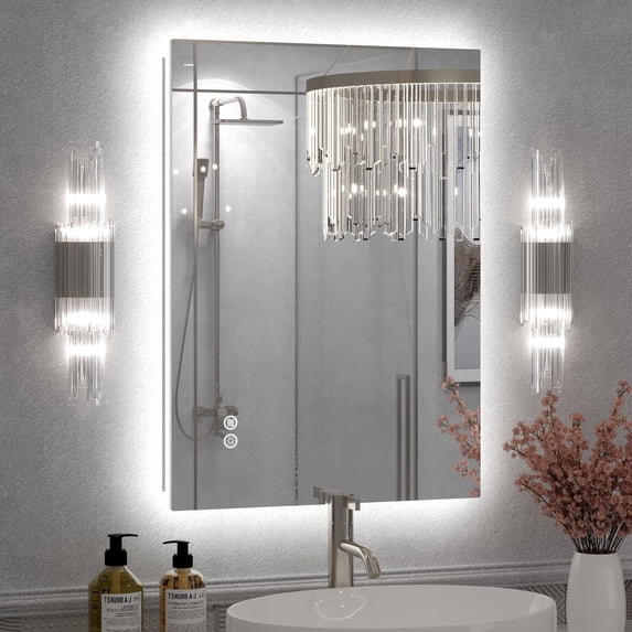 28x20 LED Bathroom Mirror, 24V Ultra Bright Backlit Vanity Mirror, Anti-Fog & Shatterproof Tempered Glass, CRI 95+