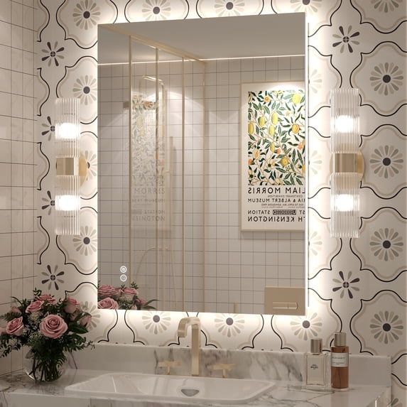 32x24 LED Bathroom Mirror, 24V Ultra Bright Backlit Vanity Mirror, Anti-Fog & Shatterproof Tempered Glass, CRI 95+
