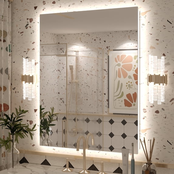 36x28 LED Bathroom Mirror, 24V Ultra Bright Backlit Vanity Mirror, Anti-Fog & Shatterproof Tempered Glass, CRI 95+