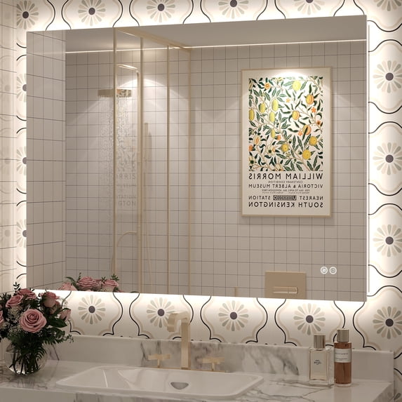 40x30 LED Bathroom Mirror, 24V Ultra Bright Backlit Vanity Mirror, Anti-Fog & Shatterproof Tempered Glass, CRI 95+