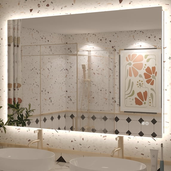 48x32 LED Bathroom Mirror, 24V Ultra Bright Backlit Vanity Mirror, Anti-Fog & Shatterproof Tempered Glass, CRI 95+