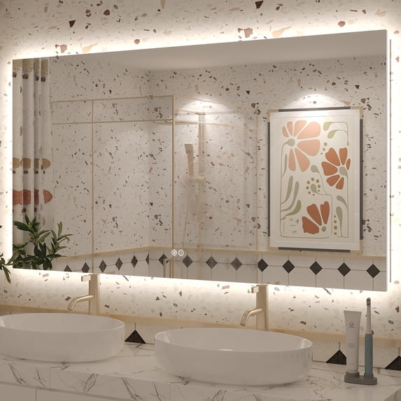 55x30 LED Bathroom Mirror, 24V Ultra Bright Backlit Vanity Mirror, Anti-Fog & Shatterproof Tempered Glass, CRI 95+