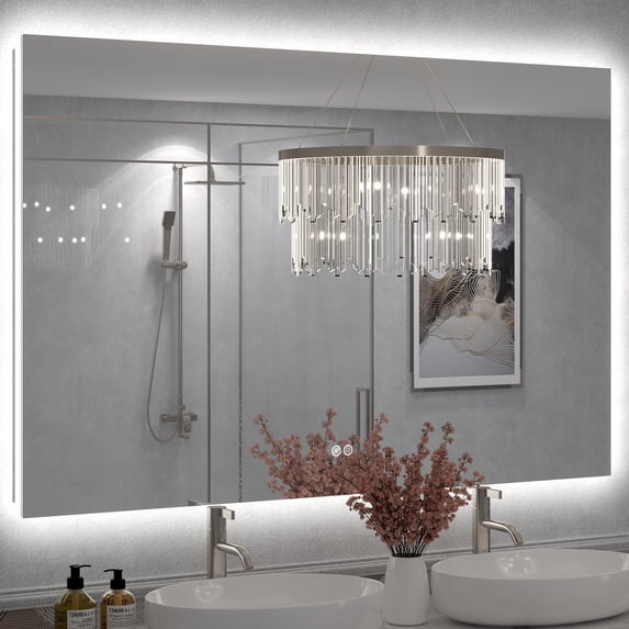 55x36 LED Bathroom Mirror, 24V Ultra Bright Backlit Vanity Mirror, Anti-Fog & Shatterproof Tempered Glass, CRI 95+