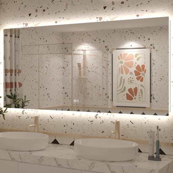 60x28 LED Bathroom Mirror, 24V Ultra Bright Backlit Vanity Mirror, Anti-Fog & Shatterproof Tempered Glass, CRI 95+