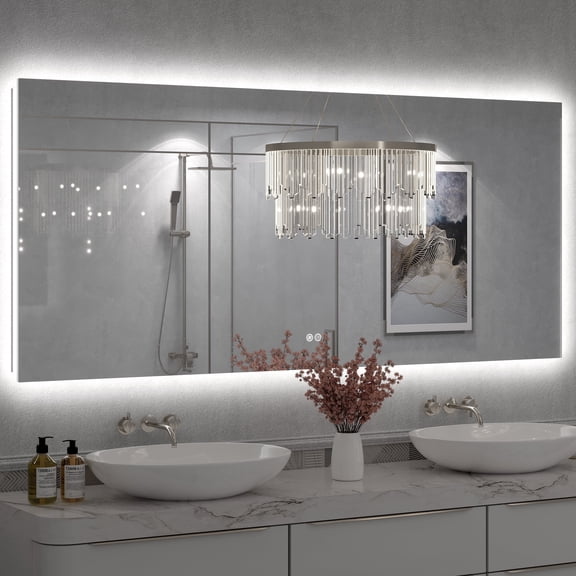 72x32 LED Bathroom Mirror, 24V Ultra Bright Backlit Vanity Mirror, Anti-Fog & Shatterproof Tempered Glass, CRI 95+
