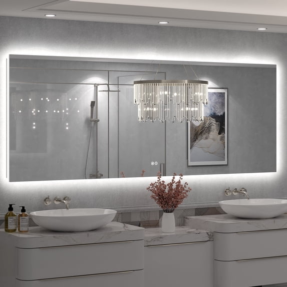 84x32 LED Bathroom Mirror, 24V Ultra Bright Backlit Vanity Mirror, Anti-Fog & Shatterproof Tempered Glass, CRI 95+