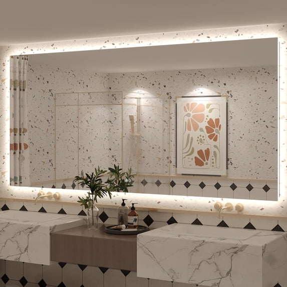 84x40 LED Bathroom Mirror, 24V Ultra Bright Backlit Vanity Mirror, Anti-Fog & Shatterproof Tempered Glass, CRI 95+