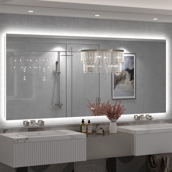 88x38 LED Bathroom Mirror, 24V Ultra Bright Backlit Vanity Mirror, Anti-Fog & Shatterproof Tempered Glass, CRI 95+