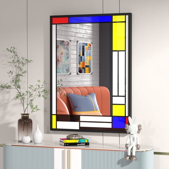 GODCHAR Metal Black Frame Mondrian Style Accent Mirror Wall Mounted
