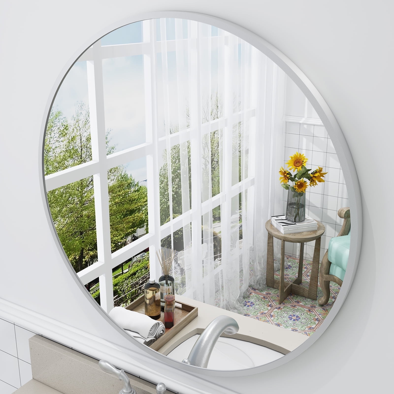 18" Round Silver Aluminum Vanity Mirror with Fog-Free Finish