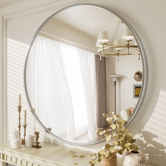 GODCHAR 48" Round Wall Mounted Bathroom Vanity Mirror Metal Frame Shatterproof Glass Decor