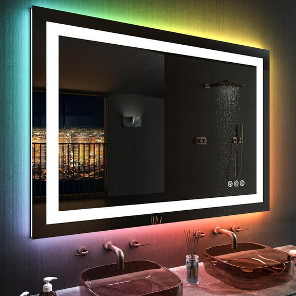 Apmir Super Bright RGB Backlit & LED Frontlit Anti-Fog Bathroom/Vanity Mirror in Tempered Glass & ETL 48x36 inch