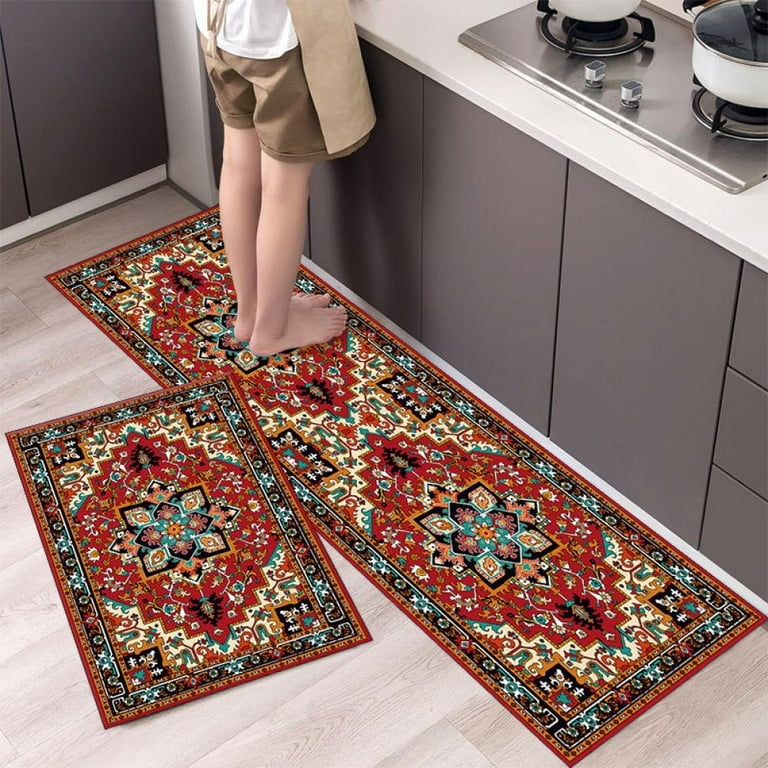 Retro Ethnic Style Kitchen Rug Vintage Persian Print Floor Mat For