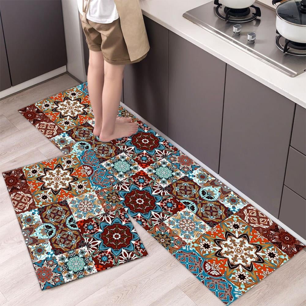 ARTSHOWING Kitchen Rugs and Mats 2 Pieces, Wooden Planks Absorbent Kitchen  Rug Set Non Slip Cushioned Standing Floor Mat PVC Rug Pad Runner