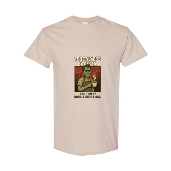 Apocalypse Barista Coffee Funny End Times Survival Humorous Job Caffeine T-Shirt, for men & women, up to size 5XL