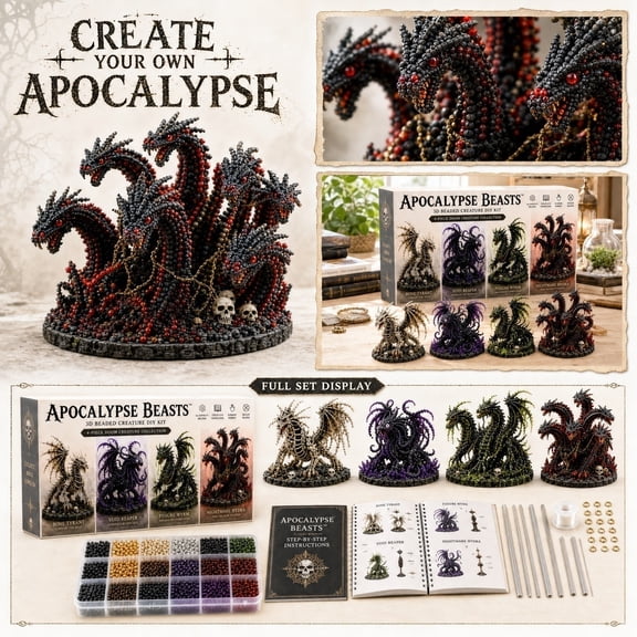 Apocalypse Beasts 3D Beaded Creature DIY Craft Kit, 4 Fantasy Monster Figure Making Set with Acrylic Beads, Tools & Instruction Manual for Art Craft Creation